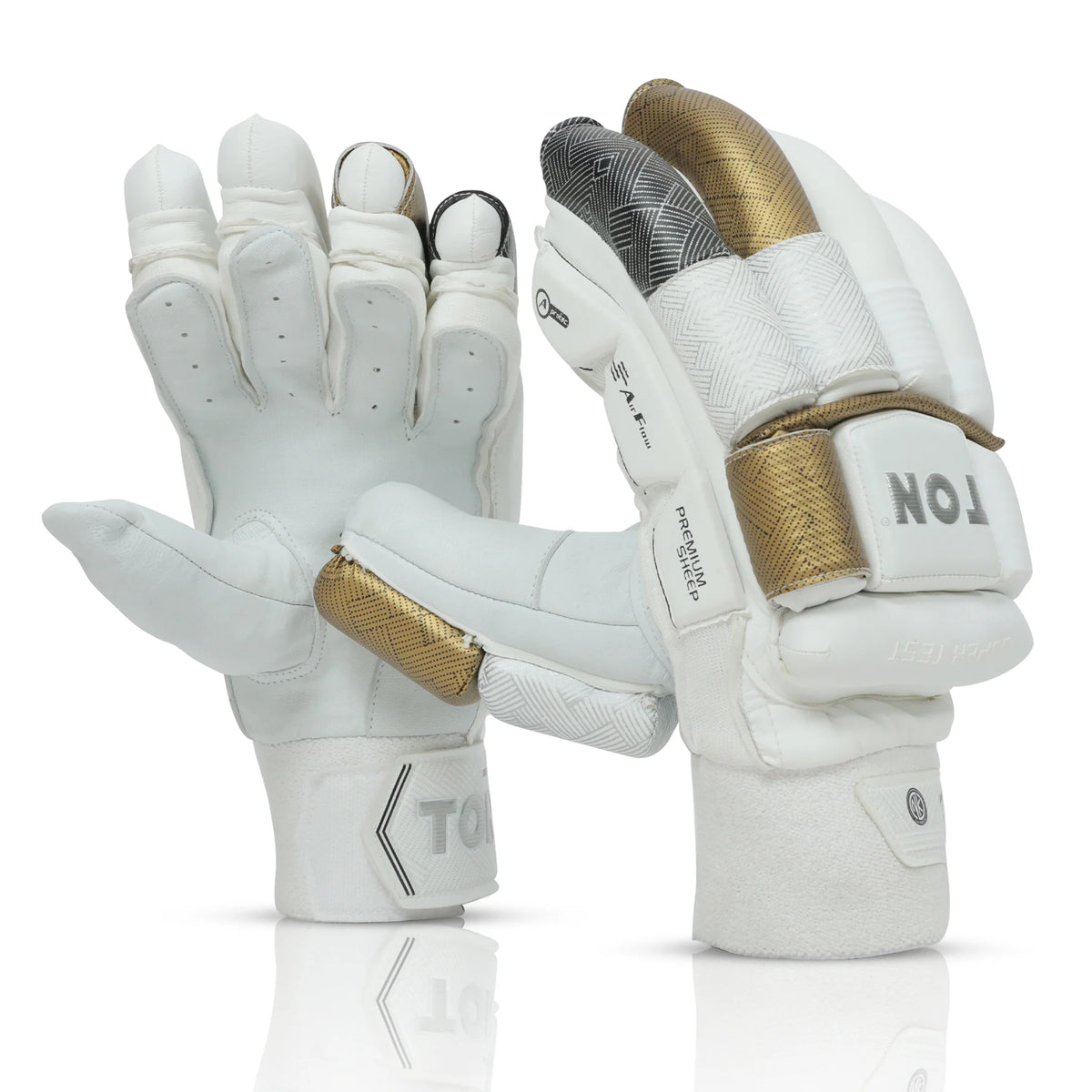Ton Super Test Cricket Batting Gloves - Adult LH - White/Gold