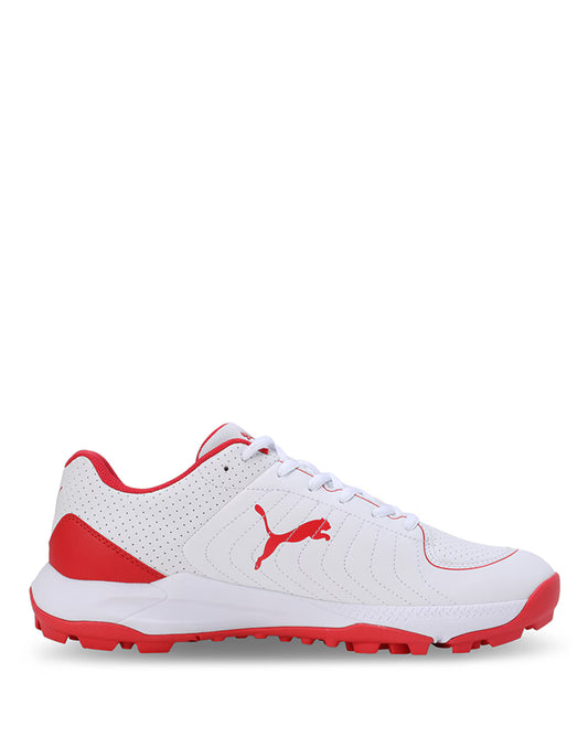 Puma 24 FH Rubber White Puma Red -Rubber Cricket/Hockey Shoes
