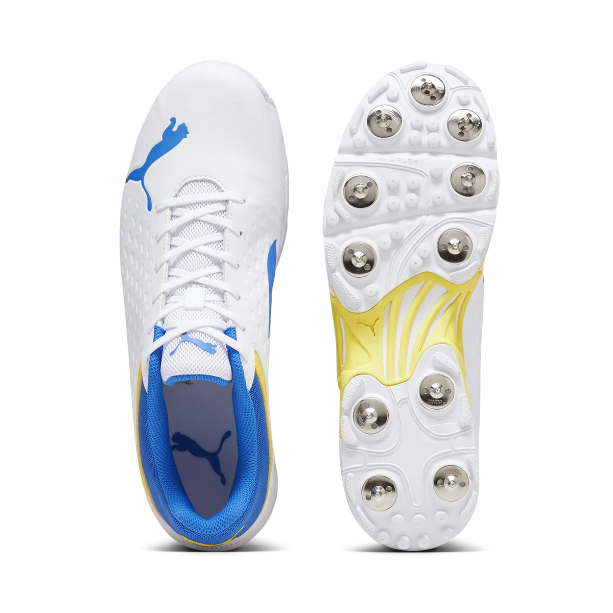 Puma Spike 22.2 White Yellow Blaze - Blue Cricket Spikes – Cricket ...