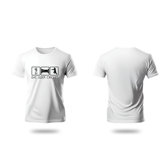 Cricket Lovers - T Shirt - White (Eat,Sleep,Cricket.)