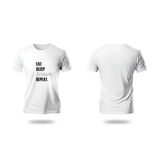 Cricket Lovers - T Shirt - White (Eat,Sleep,Cricket,Repeat)